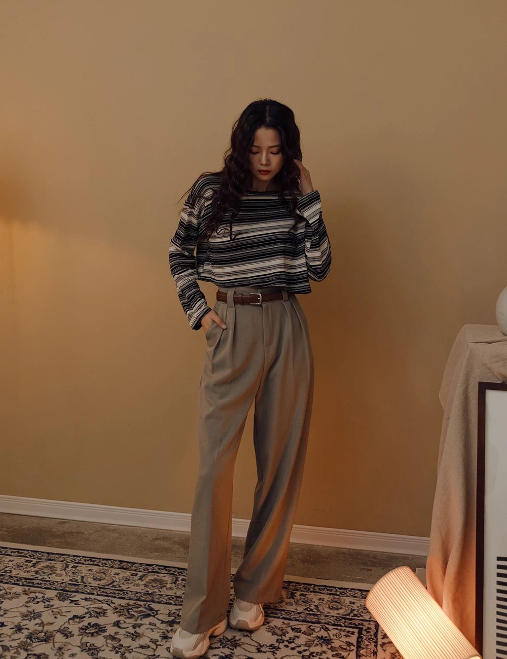 壓摺西裝褲-附皮帶