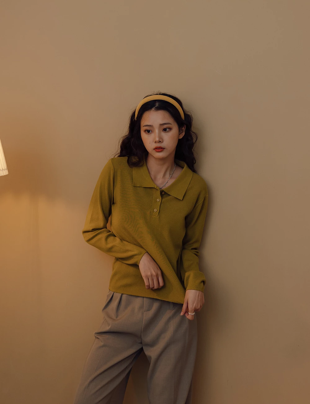 細坑條polo領上衣