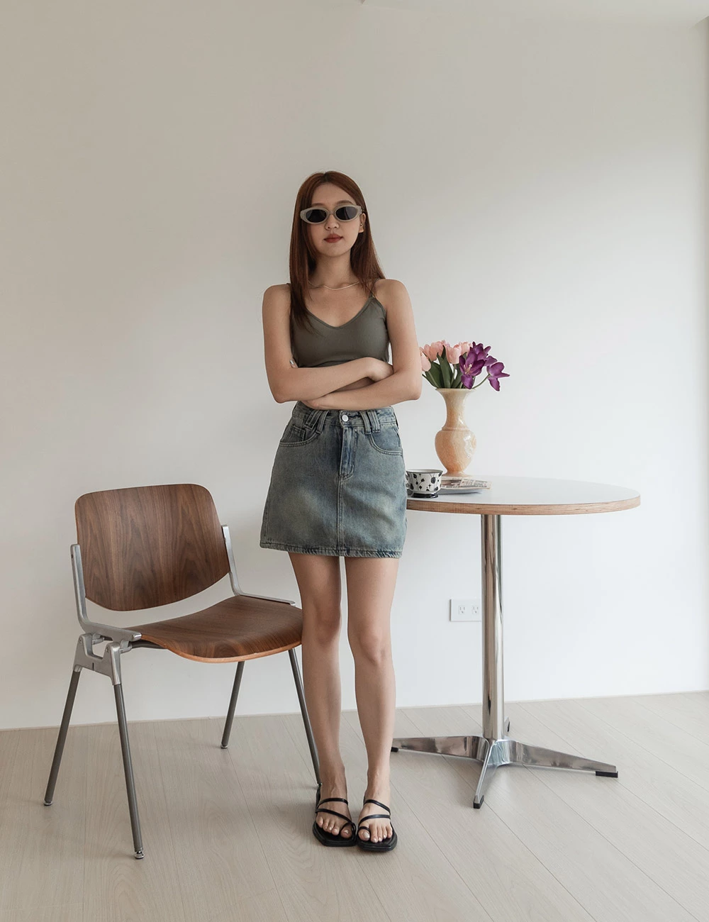 大U背雙細肩胸墊背心