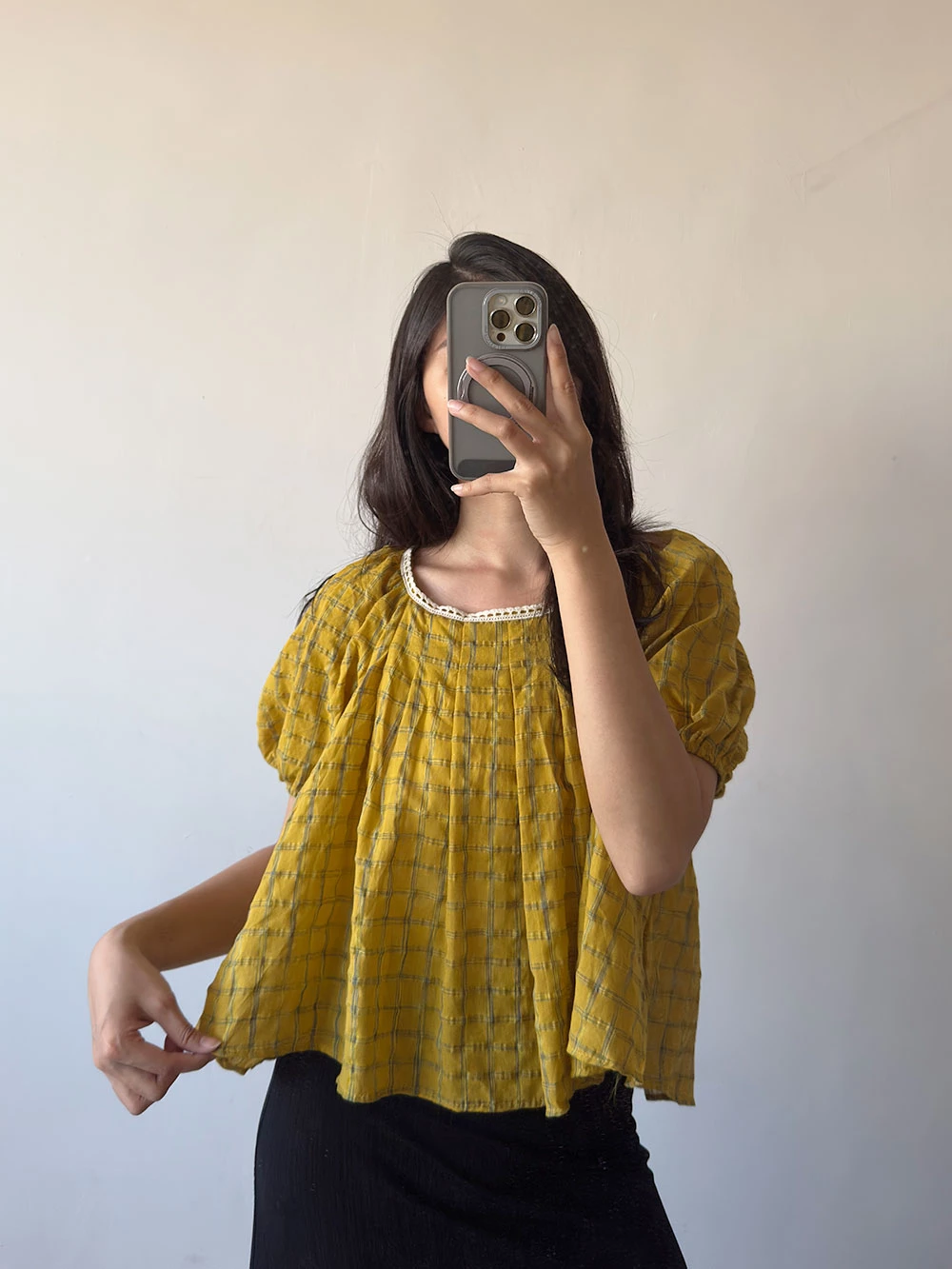 格紋綁帶上衣