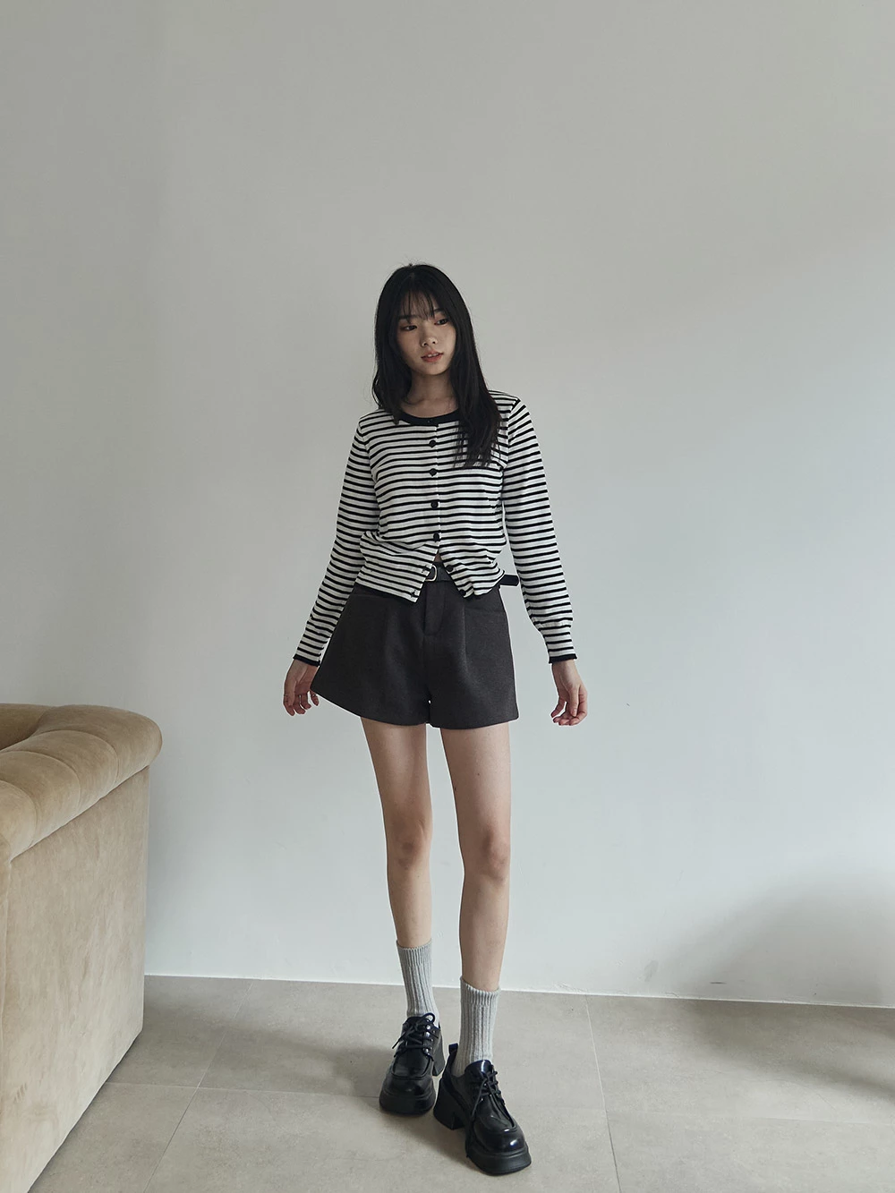 口袋毛呢短褲-附皮帶