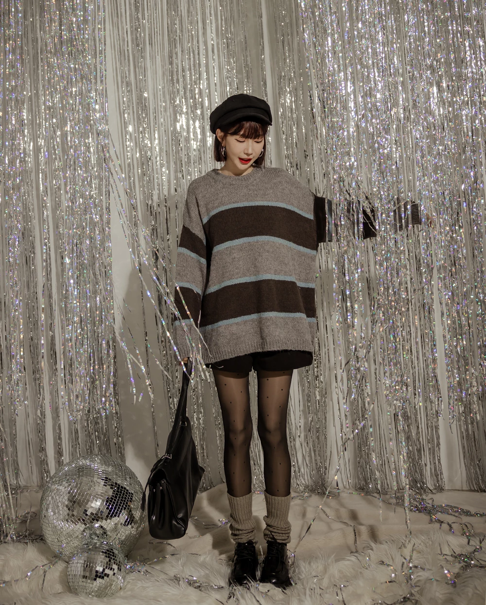 拼色條紋針織上衣