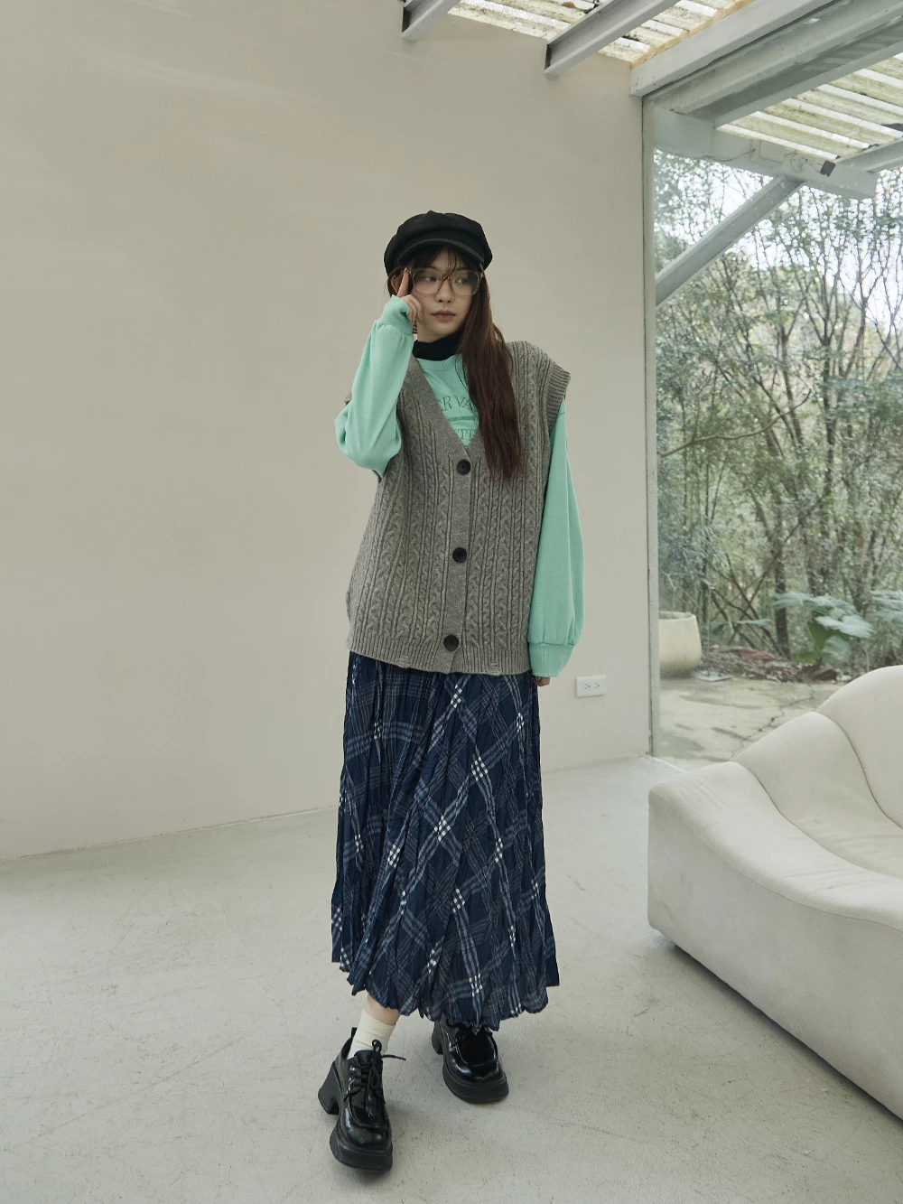 麻花針織寬鬆背心