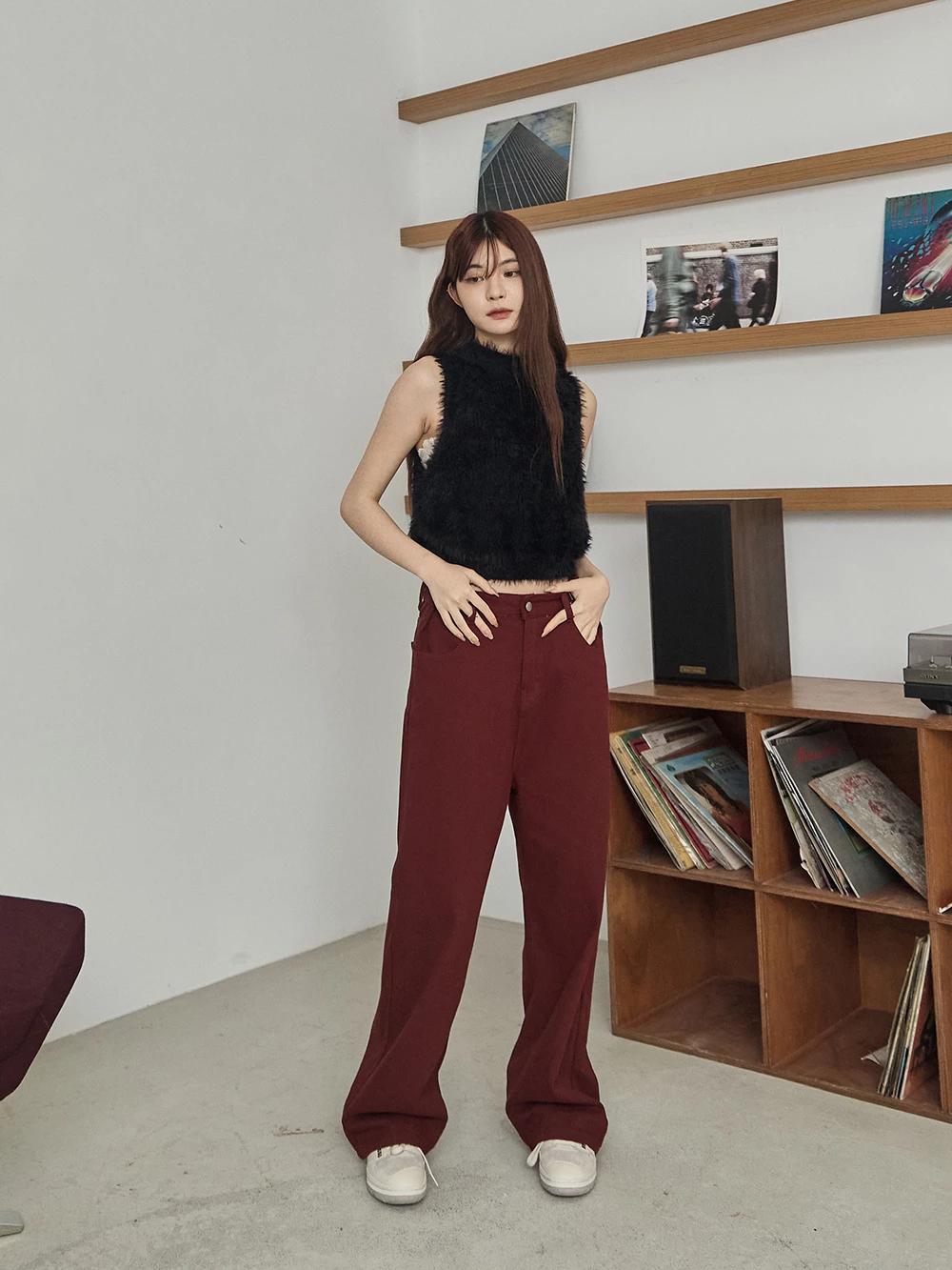 水貂毛針織削肩背心