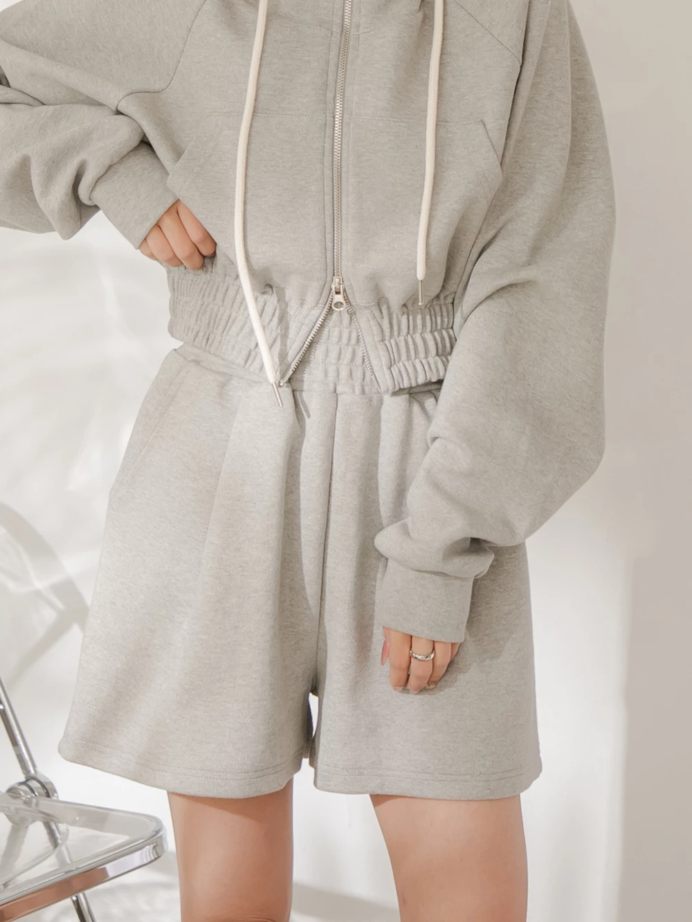 正韓-素面高腰鬆緊棉短褲