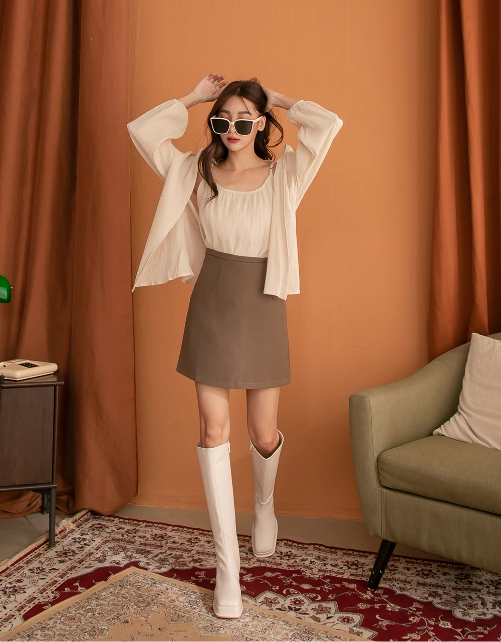 正韓-粗跟皮革長靴