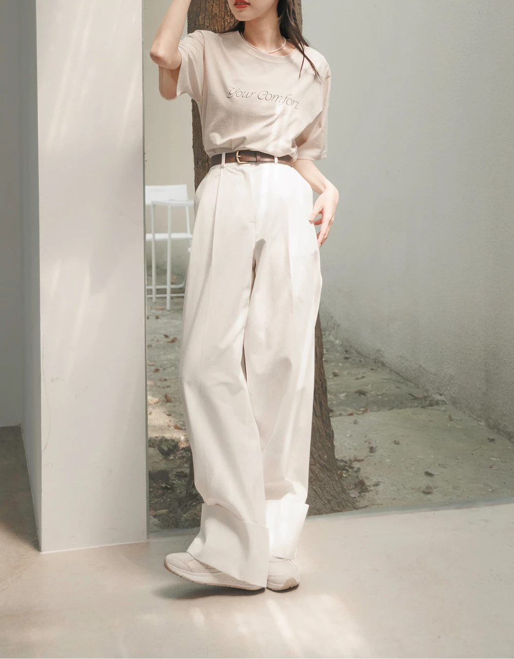 鬆緊腰挺版反折寬褲