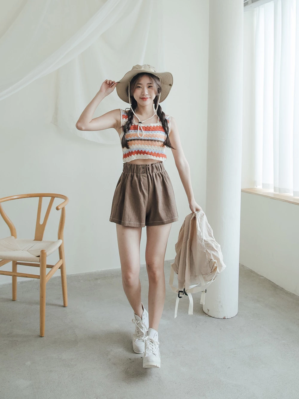 正韓-後腰鬆緊雙釦短褲