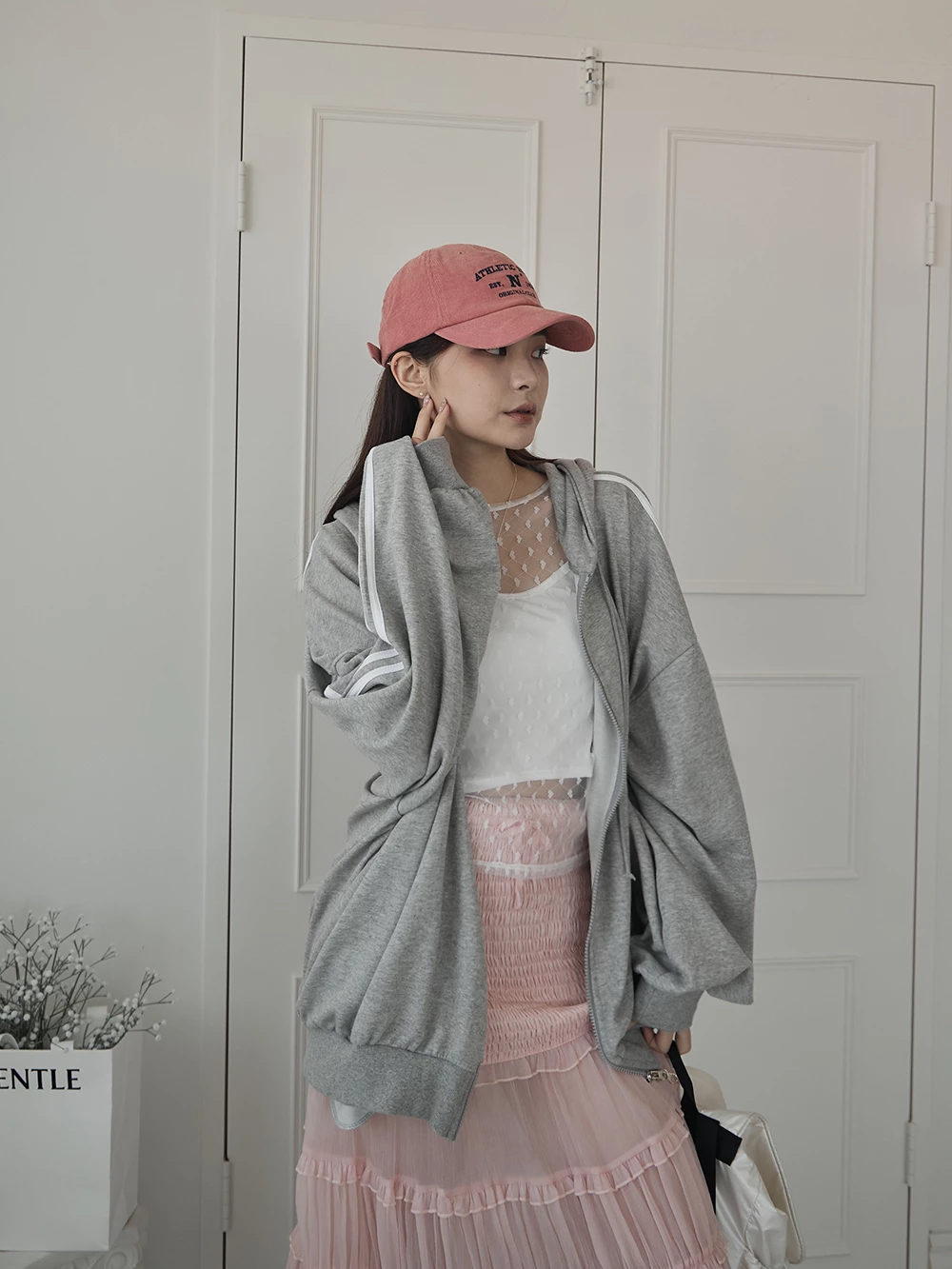 正韓-寬袖拉鍊連帽外套